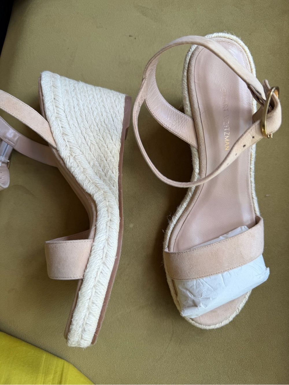 Stuart Weitzman Blush Suede Espadrille Wedge Sandals - Picture 4 of 10